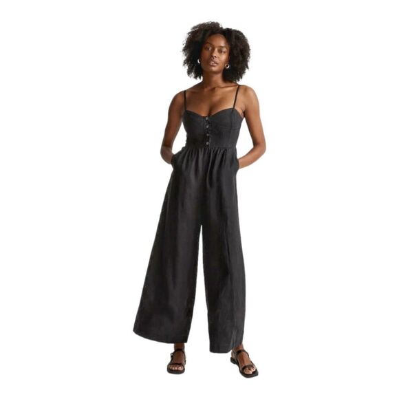 Madewell NWT Linen Wide-Leg Sleeveless Summer Jumpsuit sz 0 - Picture 1 of 16
